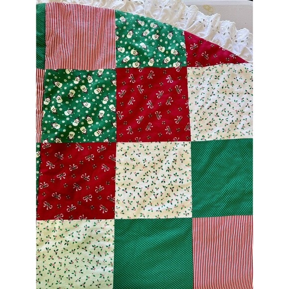 Vintage Large Homemade Patchwork Quilt Christmas Tree Skirt 62” Holiday Décor - Picture 4 of 5